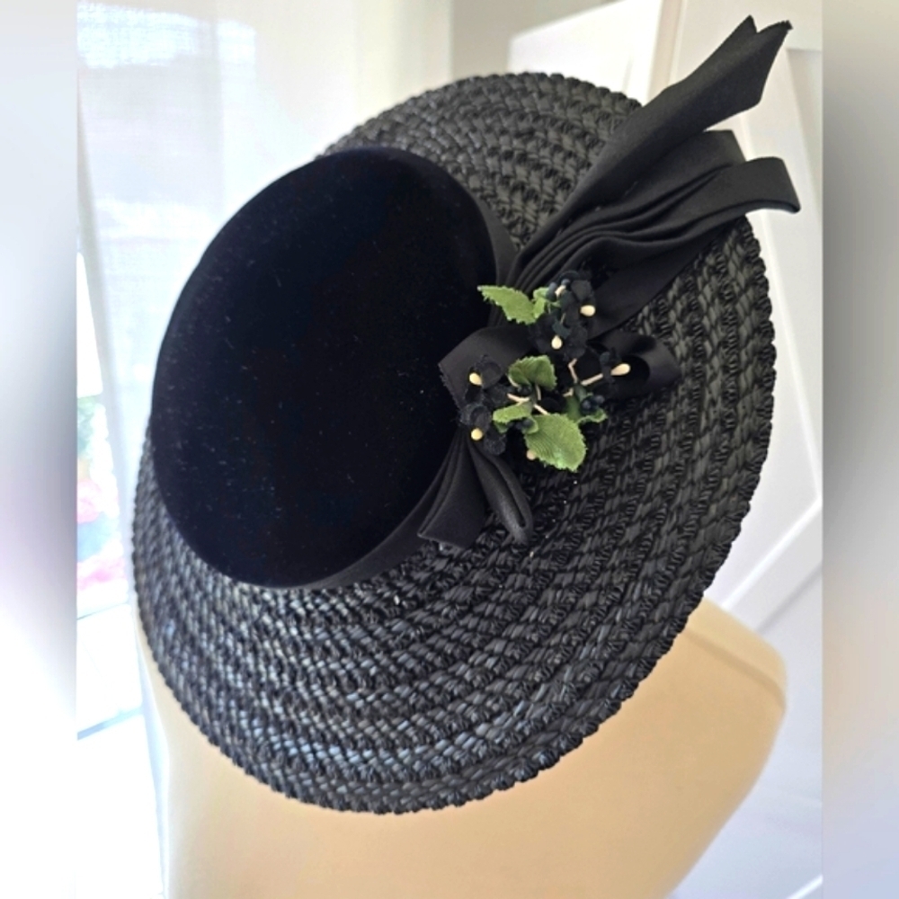 Vintage Betmar Black Velvet Straw Hat - Picture 4 of 7